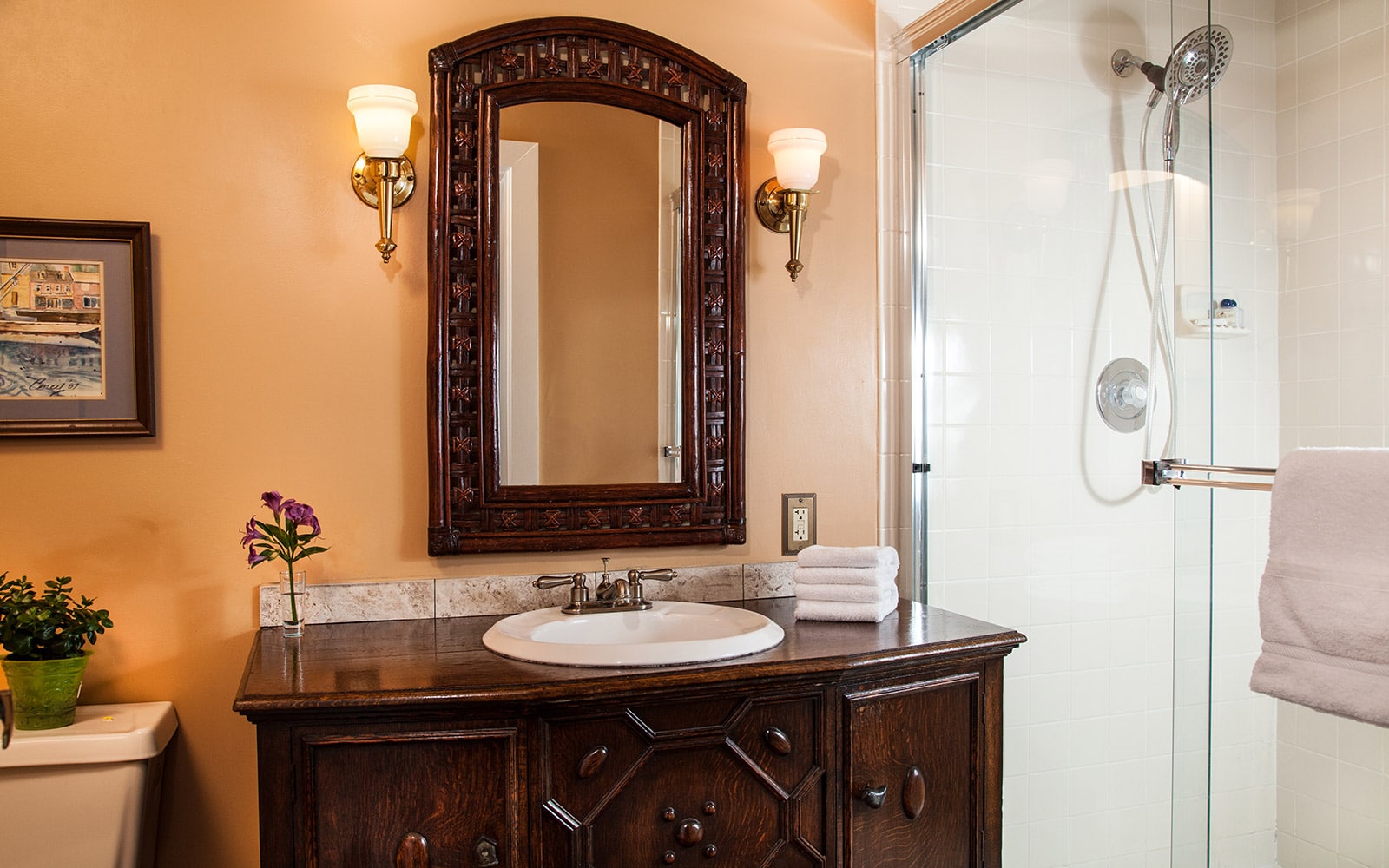 Bathroom Counter and Walk In Shower