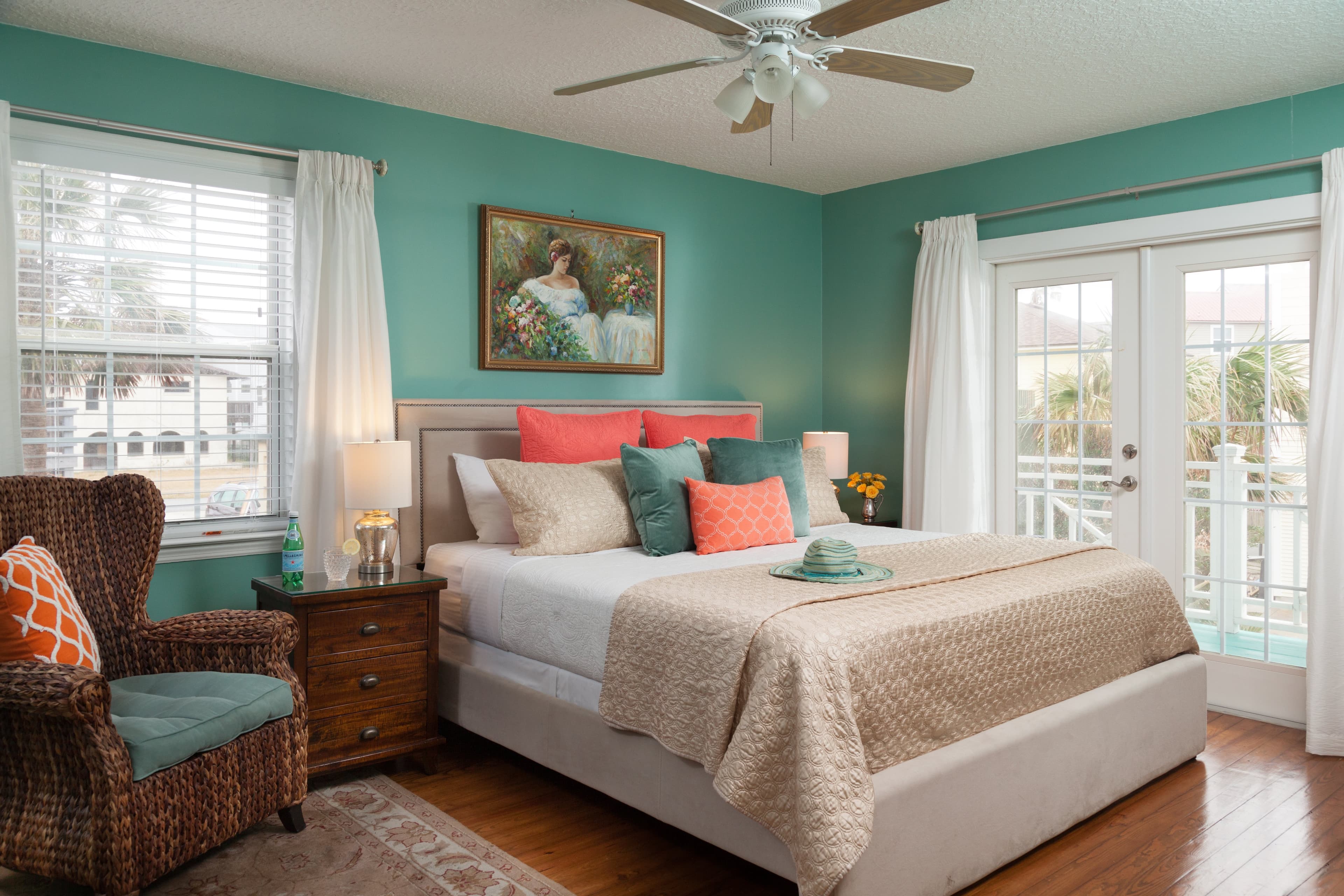 green bedroom upholstered bed