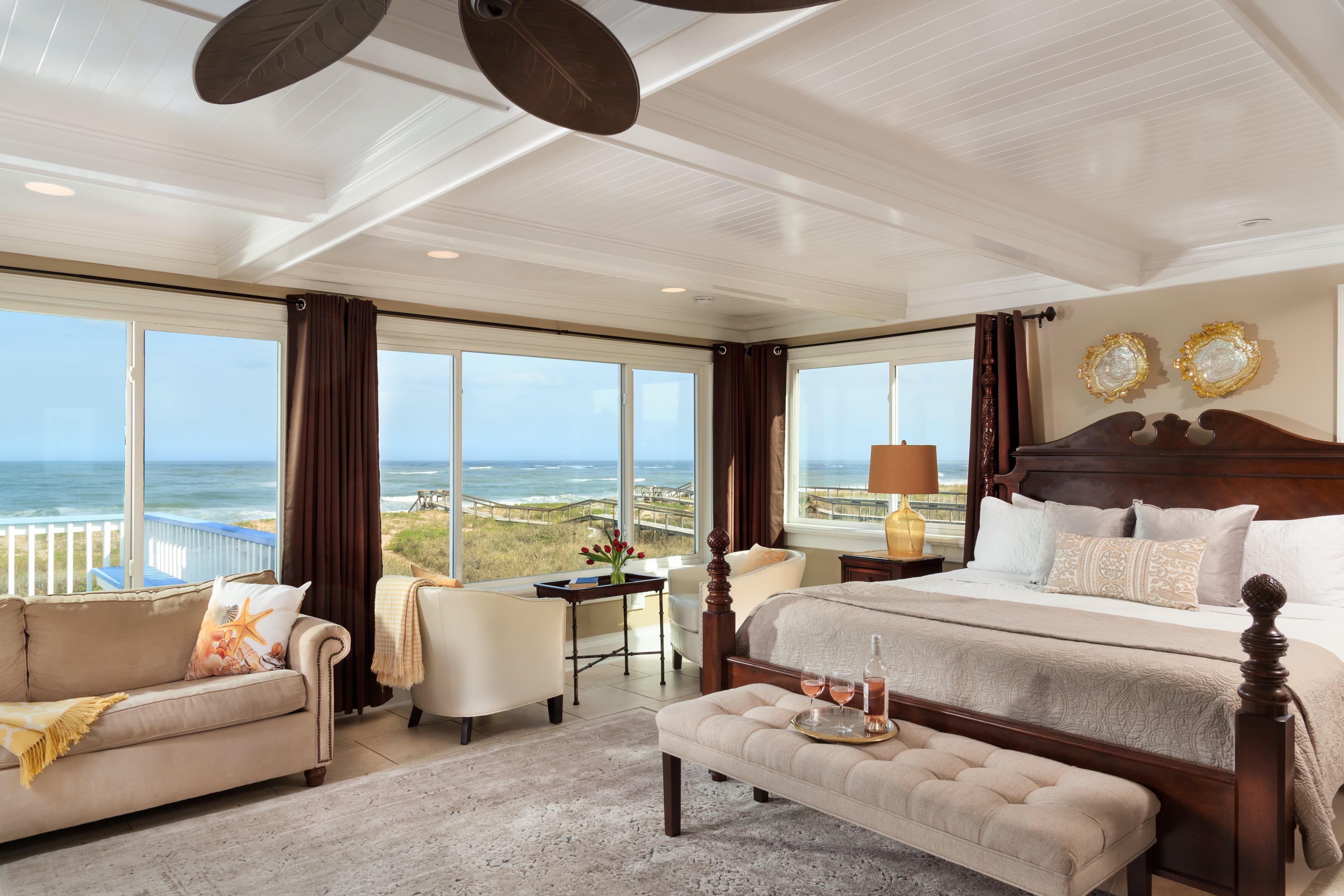 neutral bedroom panoramic ocean views