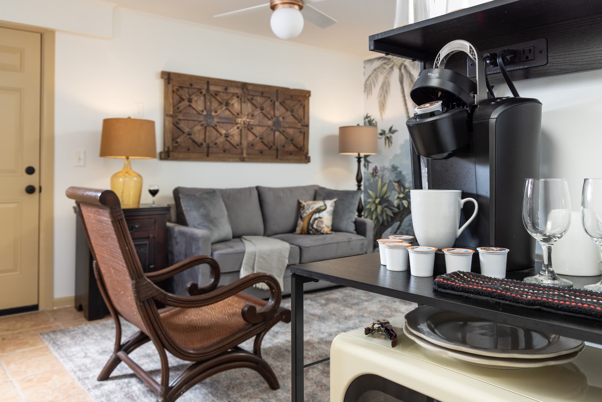 coffee maker and microwave, plus mini fridge