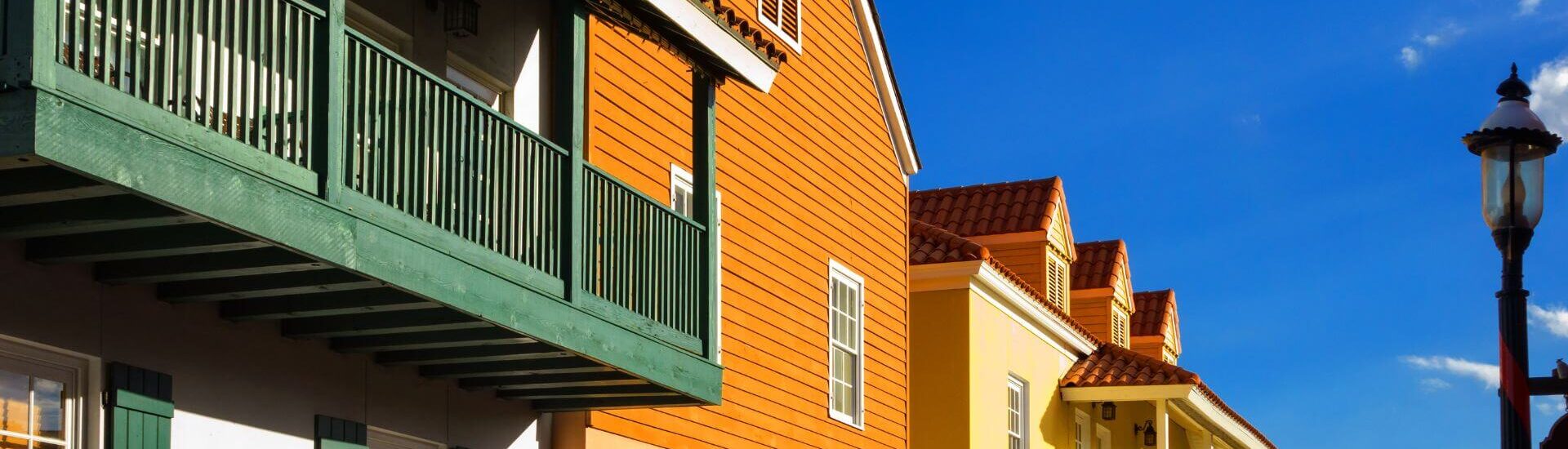 colorful row of historic-style homes