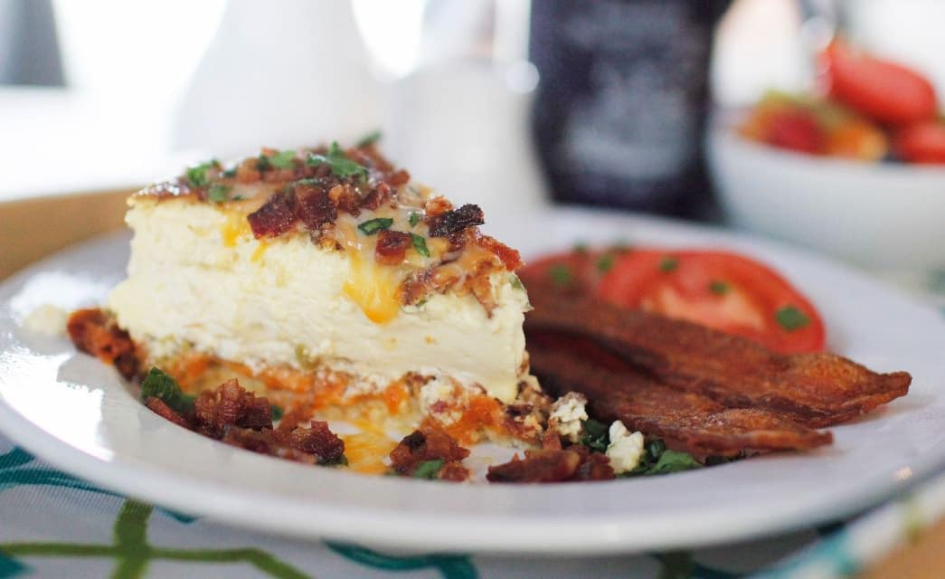 Close up view of a breakfast dish on a white plate