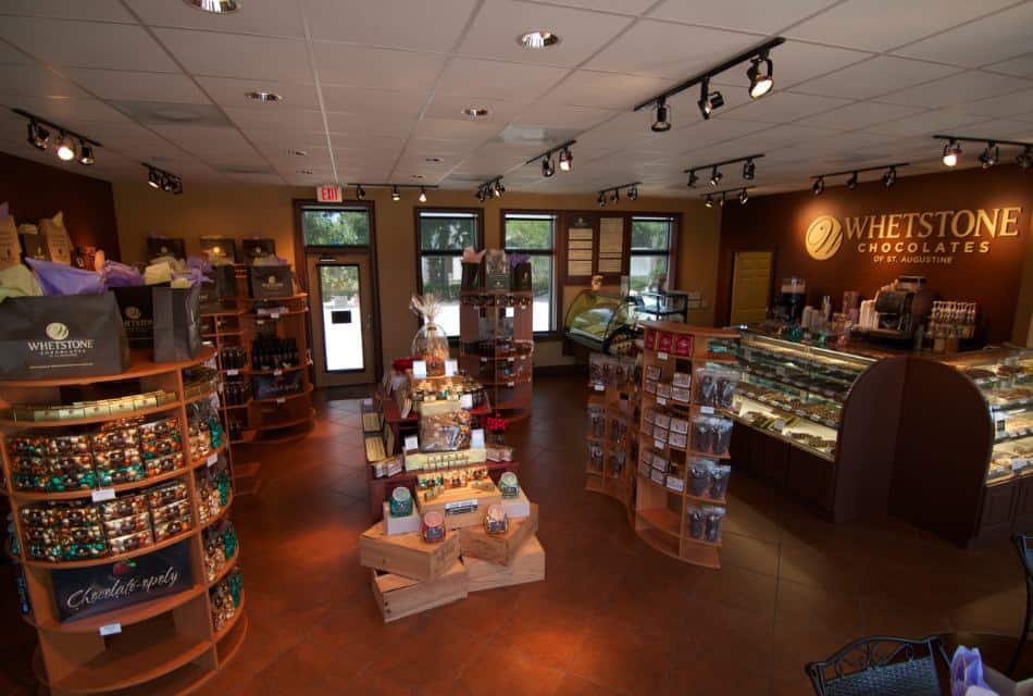 Inside of a retail store with displays full of chocolate gifts