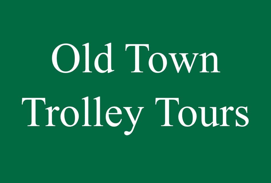 White text stating Old Town Trolley Tours on a green background